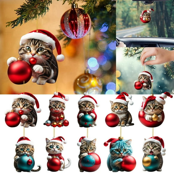 Boovnll Christmas Tree Decorations, Christmas Tree Cats Pendant 2D Acrylic Christmas Hanging Decoration Funny Christmas Cats Ornament Christmas Pendant Decoration Christmas Tree Jewelry(10Pcs/Bag)