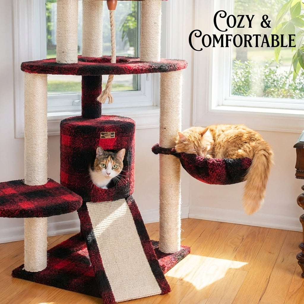 Multi-Level Cat Tree Tower with Sisal Scratching Posts, Cozy Condo, Multiple Platforms and Hanging Toys, Beige, 57" Height