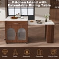 thumbnail image 1 of 80-inch Expandable Kitchen Island with Dining Table, Marble-Grain Countertop with Power Outlet, Mobile Storage Cart with Cabinet & 2 Drawers, Walnut Finish Kitchen Prep Table, 1 of 4