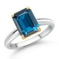 thumbnail image 2 of Gem Stone King 10K White and Yellow Gold London Blue Topaz Engagement Ring for Women (2.71 Cttw, Emerald Cut 9X7MM, Gemstone November Birthstone, Available in Size 5, 6, 7, 8, 9), 2 of 4