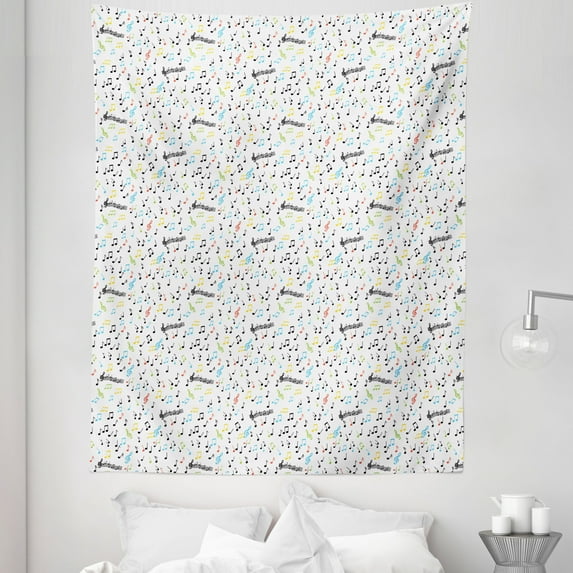 Music Tapestry, Symbolic Music Notes Joy Vibes Pitch Beat Rhythm Sound Sonic Timbre Design, Fabric Wall Hanging Decor for Bedroom Living Room Dorm, 5 Sizes, Multicolor, by Ambesonne