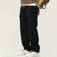 thumbnail image 2 of Dagugfen Mens Jean Pants Drawstring Elastic Waist Straight Leg Loose Fashion Casual Cargo Pants Fall Winter, 2 of 7