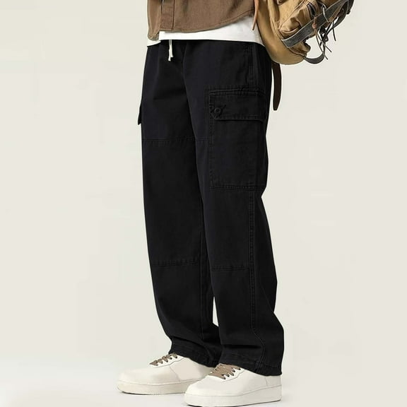 DPTALR George Mens Casual Joggers Pants Hiking Drawstring Cargo Pants Straight Leg Pants Black Big and Tall Men M