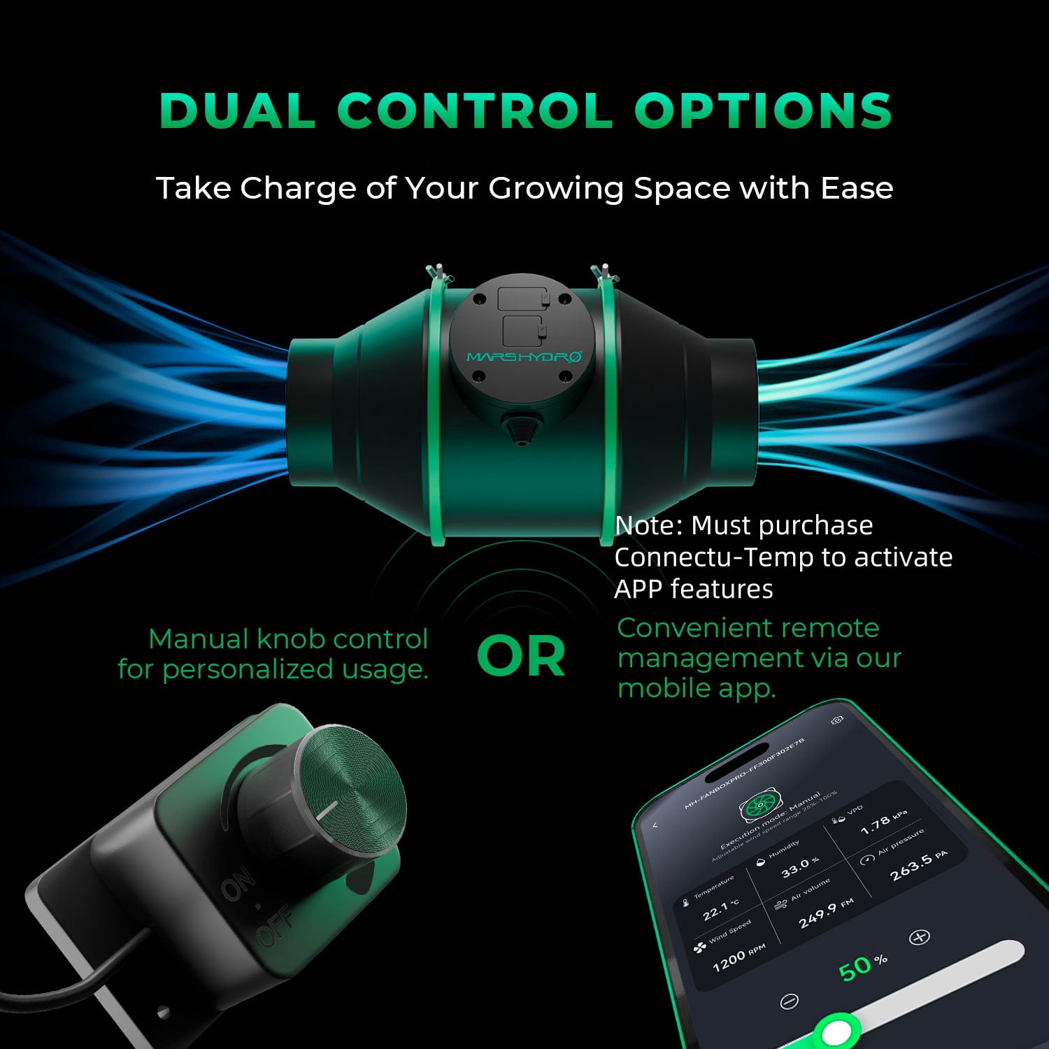 2025 Mars Hydro 4" iFresh Smart Inline Ducting Ventilation Fan with Variable Speed Controller Quiet AC-Motor for Grow Tent