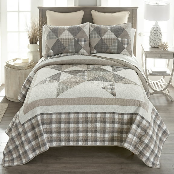 Donna Sharp Smoky Star 3PC Pieced Cotton Queen Quilt Set