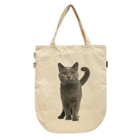 Women Chartreux Cat Printed Canvas Tote Shoulder Bags WAS_39