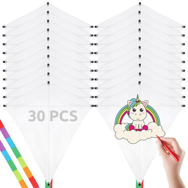 Cometa para niños DIY, cometas en blanco para hacer pintura, papel blanco, cometas en blanco con línea giratoria para niños, actividades en parques al aire libre, playa y pastizales