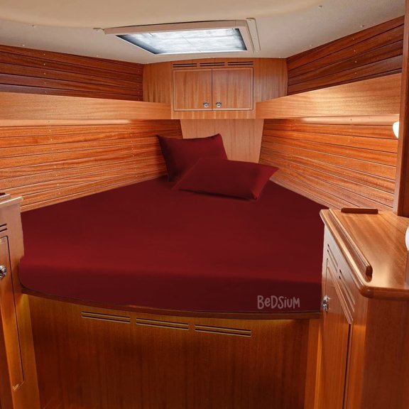 Universal XL V Berth 4 Piece Bed Sheet set for Boat 600 TC Silky Soft & Smooth Egyptian Cotton Burgundy Solid Fits mattress from 6 to 8" Inch Deep Pocket, Durable & Easy Washable