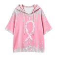 thumbnail image 4 of Arlun Women's Cancer Awareness Hoodies Cute Hearts Ribbon Glitter Graphic Art Print 3/4 Sleeve Oversized Sweatshirts Loose Casual Drop Shoulder Pullover Tops, 4 of 4