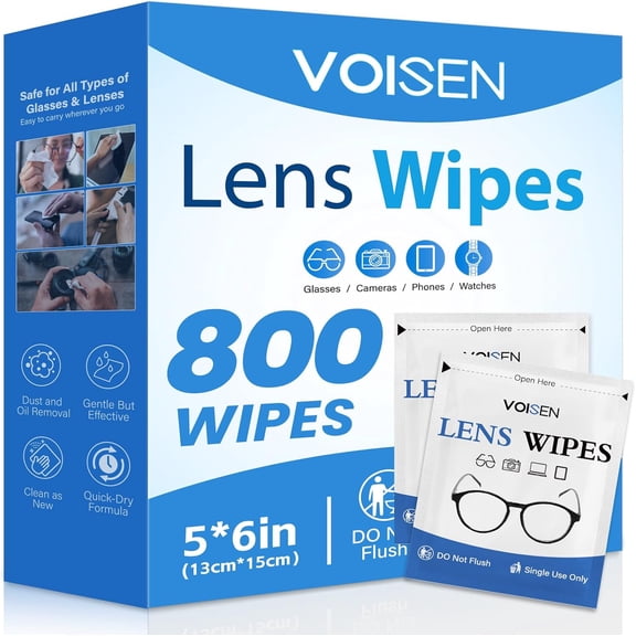 Lens Wipes for Eyeglasses,800 Pack Eye Glasses Cleaner Wipes,Pre-Moistened Individually Wrapped Lens Wipes,Non-Scratching Non-Streaking,Safe for Eyeglasses, Goggles, Camera Lens, Phone