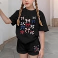 thumbnail image 4 of ATOGUTA Girl Everyday Outfits Kids Short Sleeve T-Shirts Elastic Waist Shorts Casual Summer Clothing Sets 4th of July Size 3T-15, Black, 4 of 6
