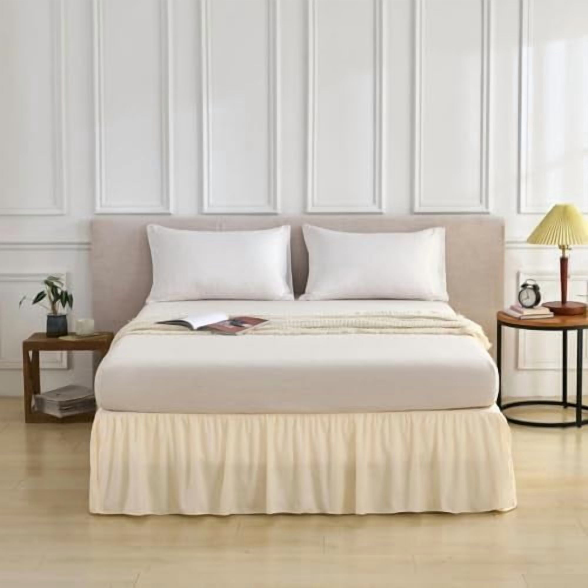 Bed Skirt Queen Size Ruffled Bed Skirt with Split Corners, Queen Bed Skirts 12 Inch Drop, Queen Size Bed Skirting with Platform, 12'' Queen, Beige