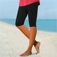 thumbnail image 2 of LIIPEE Women Leggings Casual Slim Fit Solid Color High Waist Knee Length Leggings Summer Beach Exercise Stretch Lightweight Comfortable Soft Breathable Leggings,Black,XL, 2 of 4