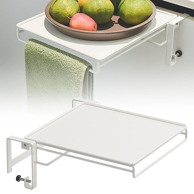 Foldable Cabinet Door Organizer Shelf & Countertop Extender - Metal Storage Rack with Hanging Design,Space-Saving Kitchen Hanging Shelf for Spices, Utensils & Pantry Items(White)