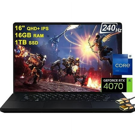 Asus Flagship ROG Zephyrus M16 Gaming Laptop 16" QHD+ 240Hz 3ms 13th Gen Intel 14-core i9-13900H 16GB RAM 1TB SSD GeForce RTX 4070 8GB Graphic Backlit Thunderbolt Win11 Black + HDMI Cable