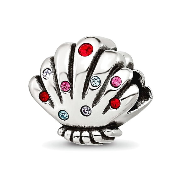 12.25mm 925 Sterling Silver Reflections Multi-color Cubic Zirconia Shell Bead Charm Pendant Necklace for Women