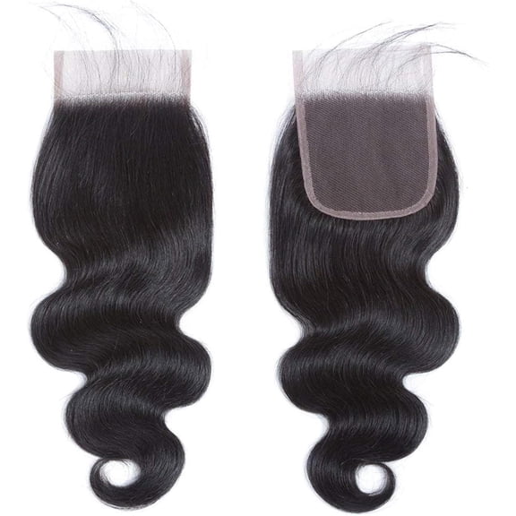 WEIF-4x4 Lace Closure Human Hair Body Wave HD Lace Closure 14 Inch Free Part 100% Brazilian Virgin Human Hair Extensions 150% Density Pre Plucked Natural Black Color