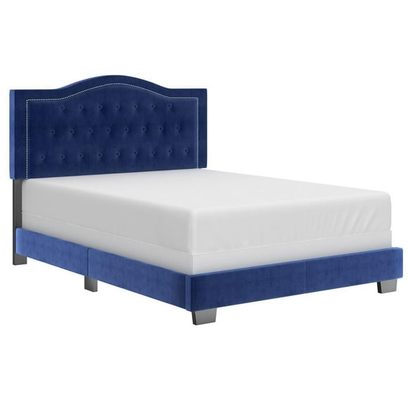 Modern Velvet Upholstered 60" Queen Bed in Blue