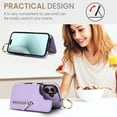 thumbnail image 3 of Allytech Wallet Case for iPhone 16 Plus, Card Holder & Zipper Pocket, Finger Grip Ring, Screen & Camera Protection, Luxury PU Leather Kickstand Double Buttons Flip Shockproof Case, Purple, 3 of 7