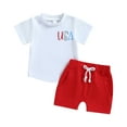 thumbnail image 6 of Douhoow 2pcs Independence Day Kids Boys Clothes Letter Print Short Sleeve T-Shirts Solid Shorts, 6 of 8