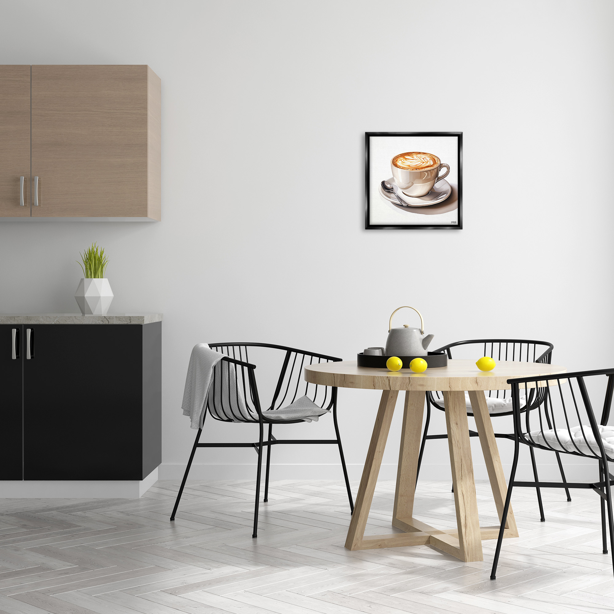 Stupell Industries Chic Modern Cappuccino Food & Beverage Painting Black Floater Framed Canvas Art Print Wall Art, 18 x 18