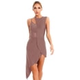 thumbnail image 1 of Aislor Robe de Danse Latine Salsa de Salle pour Femmes, Robe à Ourlet Asymétrique en Patchwork de Maille Transparente, Tenue de Danse, Brun, P, 1 of 7