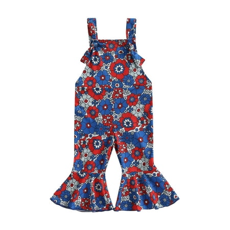 

4th of July Toddler Baby Girls Bell Bottom Jumpsuit Overalls Suspender Flared Pants Romper Independence Day Clothes