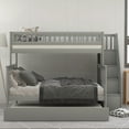 thumbnail image 2 of Euroco Twin Over Full Bunk Bed with Trundle and Stairs for Kids Teens, Gray, 2 of 11