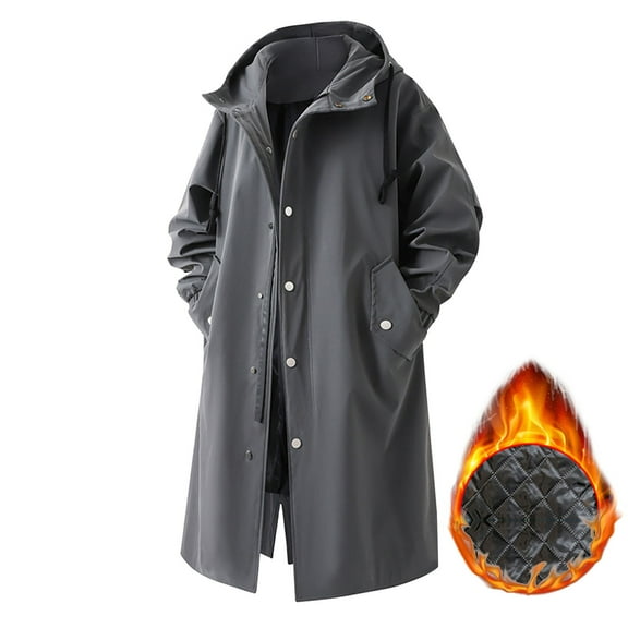 Fgnfyis Mens Winter Coats Winter Swimwear Lined Hooded Windbreaker Coat Long Sleeve Windproof Thermal Jacket for Cold Weather Outdoor Sports Jackets for Men Dark Gray XL