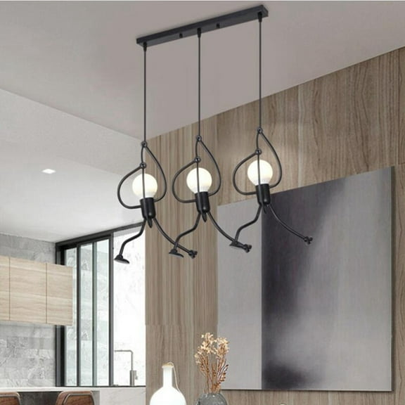 TONGNIDA 3 Flame Creative Long Bar Pendant E27 Lamp Head Black Pendant, Suitable for Dining Room, Living Room, and Bedroom (Excluding Light Bulbs)