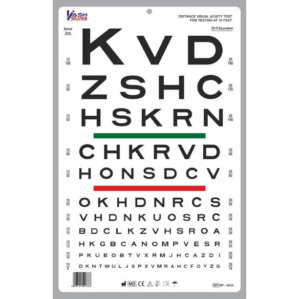 Bawsh Kashsurg Snellen Visual Acuity Eye Chart for 10 Feet Size 14 x 9 ...