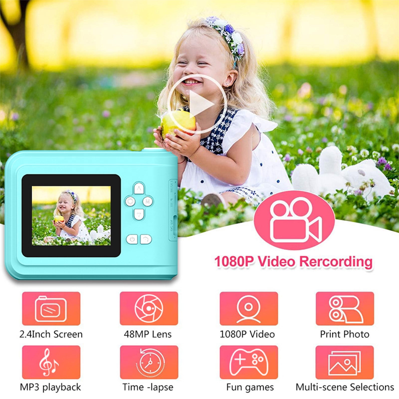 Instant Print Camera, Gaqring KidsPrinting Camera with HD Video Recording, One-Click Photo Printer for ChildrenDIY Coloring Holiday Toys Gifts