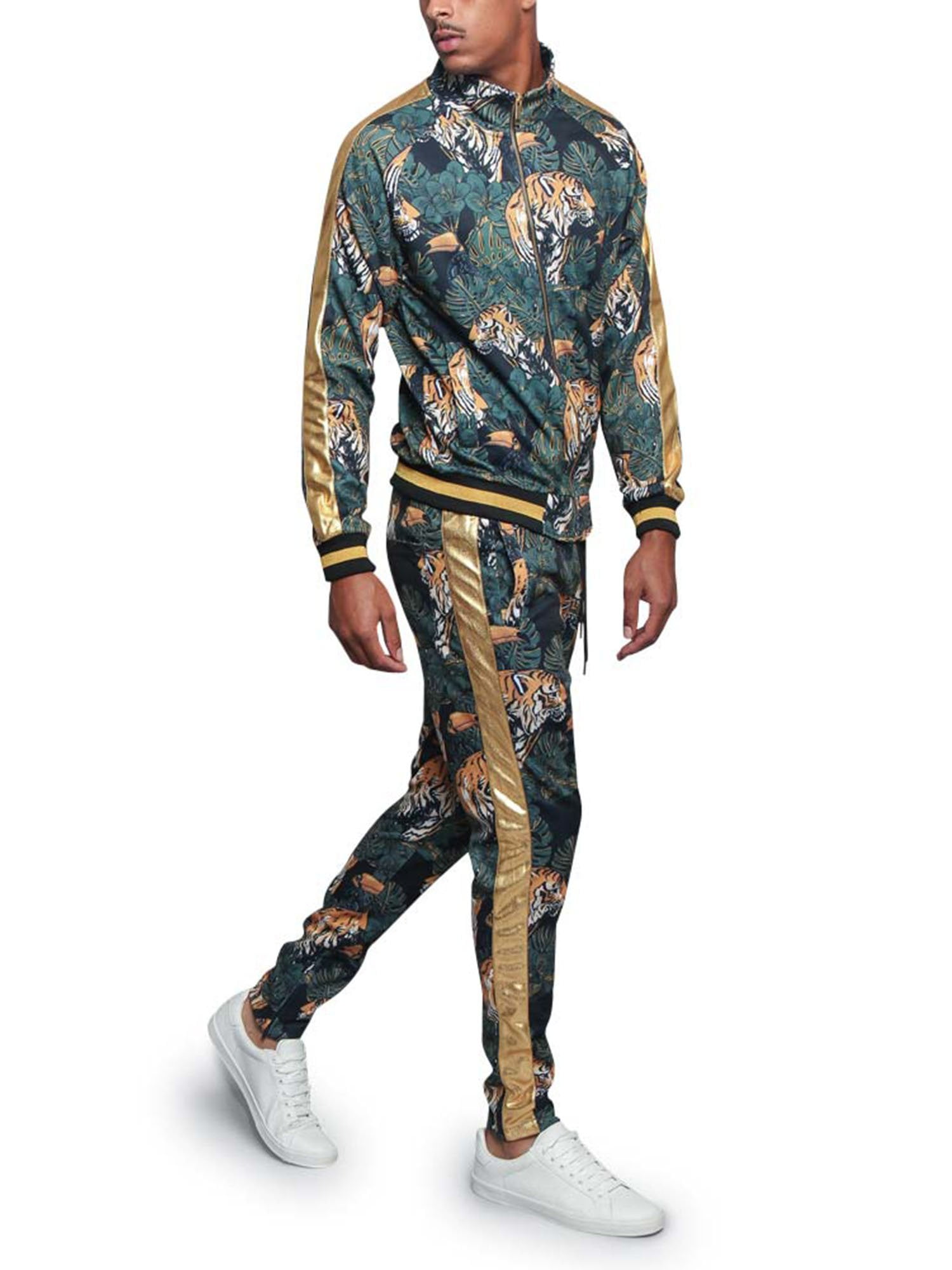 keten formeel nationalisme G-Style USA Men's Royal Floral Tiger Track Suit Set, Up to 5X - Walmart.com