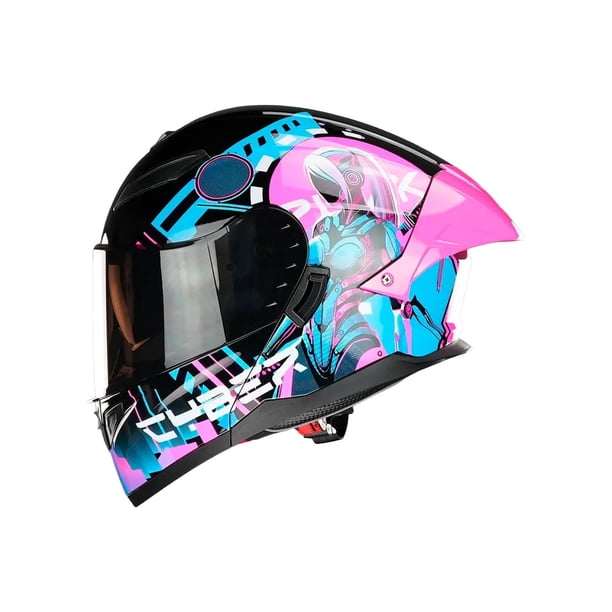 Casco Abatible De Moto Kov Stark Cyber Nova Rosa Azul Dot