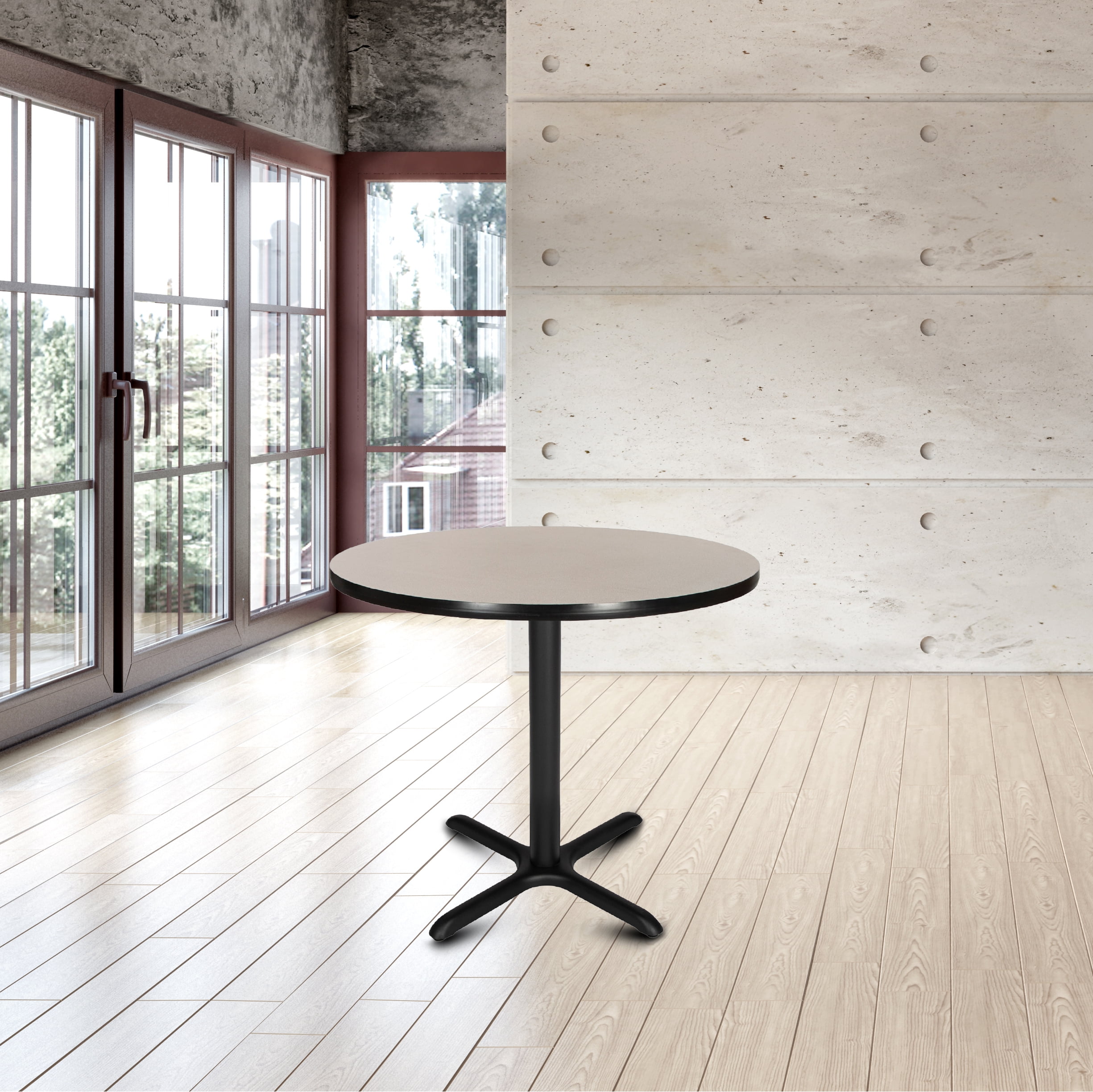 Hampden Furnishings Bennet Collection Steel Frame 36" Round Top, X Base, 30" Height Cafe Table, Black Frame/Grey Nebula Top