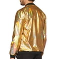 thumbnail image 3 of INSPIRE CHIC Metallic Varsity Jacket for Men's Zip Up Long Sleeves Holographic Jacket M Golden, 3 of 5