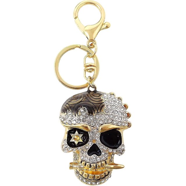 1 Uds llavero de calavera de Metal con diamantes de imitación novedad creativa llavero de calavera 3d hermoso