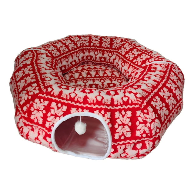 Hearth & Gear Lit Tunnel pour Chat Rouge Confortable Rond avec Imprimé Festif et Coussin Central Idéal pour Mangeoire pour Animaux Décorations Extérieures pour Jardin Grande Maison pour Animaux Boîtes Gigognes Poulet 2