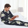 thumbnail image 4 of Mens Pajamas Set, Lilies Flowers Pine Green Button Down Long Sleeve Loungewear Sleepwear Pjs sets for Men, 4 of 5