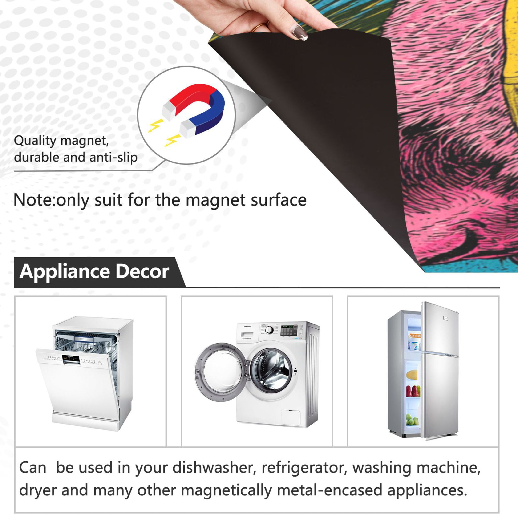 Dishwasher Magnetic Refrigerator Magnet Cover Sticker Home Decorative 23"x26" Pink Cat Wearing Sunglasses