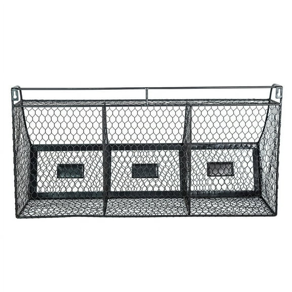 K-Cliffs 3 Compartment Wall Mount Metal Storage Basket Large Kitchen Hanging Metal Fruit Baskets Wire Organizer