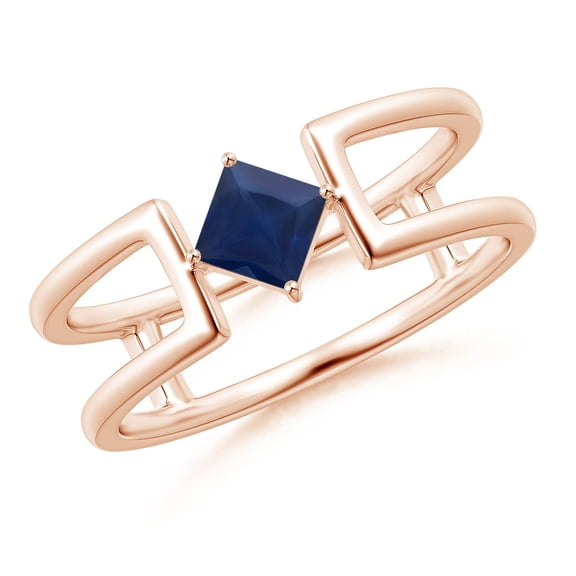 ANGARA Natural Square Sapphire Solitaire Parallel Split Shank Ring in 14K Rose Gold for Women (Size-4mm) | September Birthstone, Anniversary, Jewelry Gift for Women | Natural Blue Sapphire Ring
