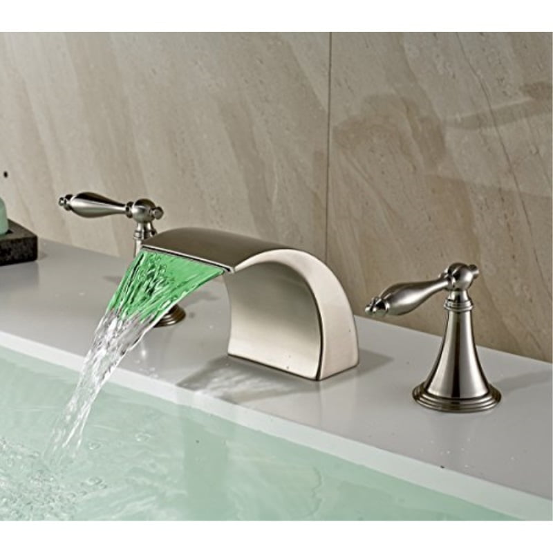 Rozin Brushed Nickel Led Colors Waterfall Bathroom Sink Faucet