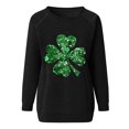 thumbnail image 4 of Goodeals Womens Crewneck Sweatshirt Lucky Clover Sequin Glitter Graphic Tees Irish Gift Pullover Tops Saint Patrick's Shamrocks Long Sleeve Sweatshirts Casual Loose(Black,S), 4 of 5