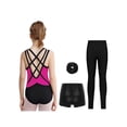 thumbnail image 2 of Hansber Kids Girls 4-Piece Gymnastics Leotard Sparkling Figure Ice Skating Outfit with Shorts Leggings Hairband Hot Pink 14, 2 of 7
