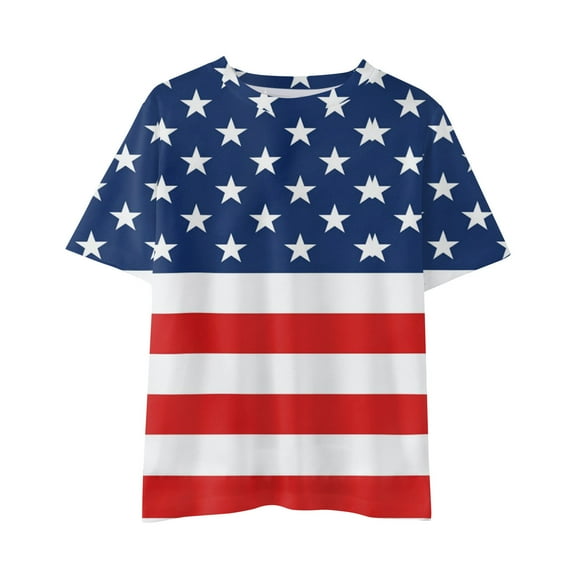 TAIAOJING Girls Short Sleeve Tops Kid Toddler Shirts 4 Of July 3D Graphic Printed Tees Boys Novelty Fashion T Shirts Unisex Casual Tops 5-6 Years