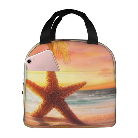 Insulated Lunch Bag for Women Men - Starfish Sunset Sea Beach Leakproof Cooler Lunch Box for Women Men  Lunch Tote Bags for Work School Picnic Travel