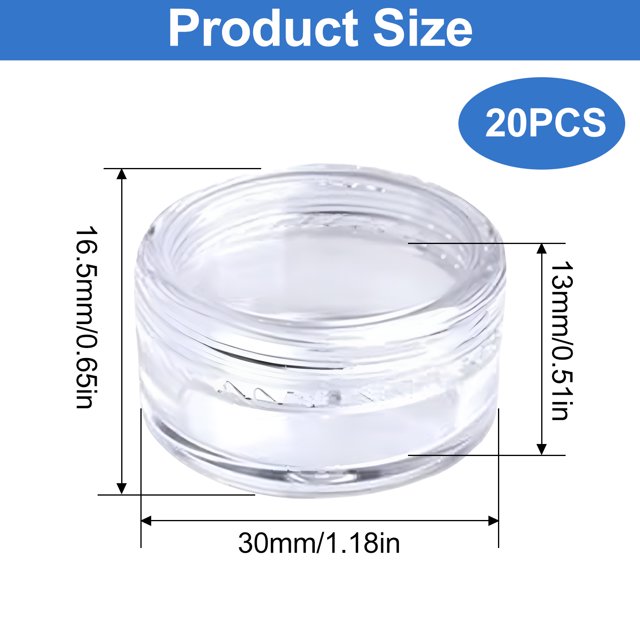 Frascos de plástico transparente con tapas redondas para almacenar productos cosméticos y artículos pequeños, transparentes para que el contenido quede visible, compactos y livianos para