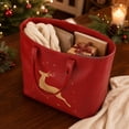 thumbnail image 5 of Christmas Reindeer Tote Bag for Women, Red Holiday Handbag with Gold Deer and Star Print, Large Festive Everyday Carry Bag, Spacious Canvas Shopping Tote with Double Handles, 5 of 6
