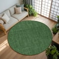thumbnail image 3 of Dark Green 8ft Round Rug, Farmhouse Burlap Solid Green Color Modern Linen Texture Non-Skid Rubber Backing Large Area Rugs - Living Room Bedroom Home Office, Indoor Floor Mat Carpets Washable Rug, 3 of 9